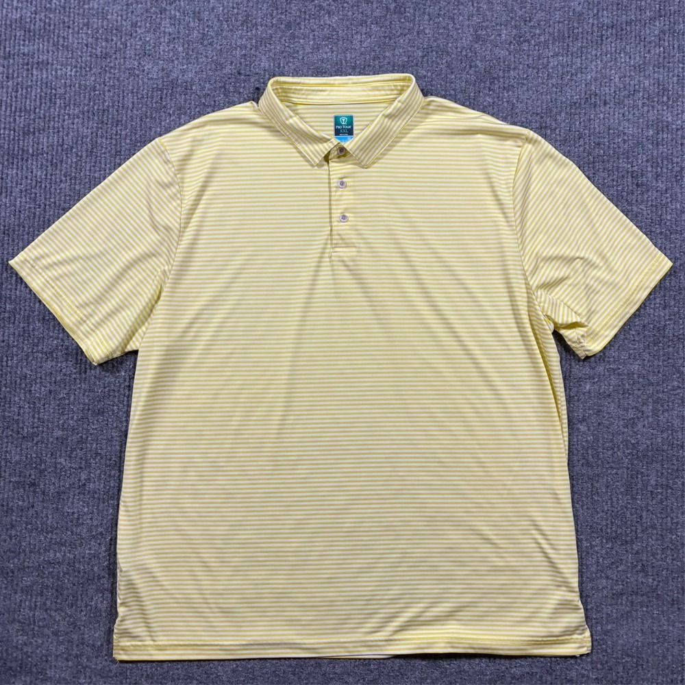 Pro Tour Cool Play Mens Polo Shirt XXL‎ Yellow Striped Short Sleeve Activewear